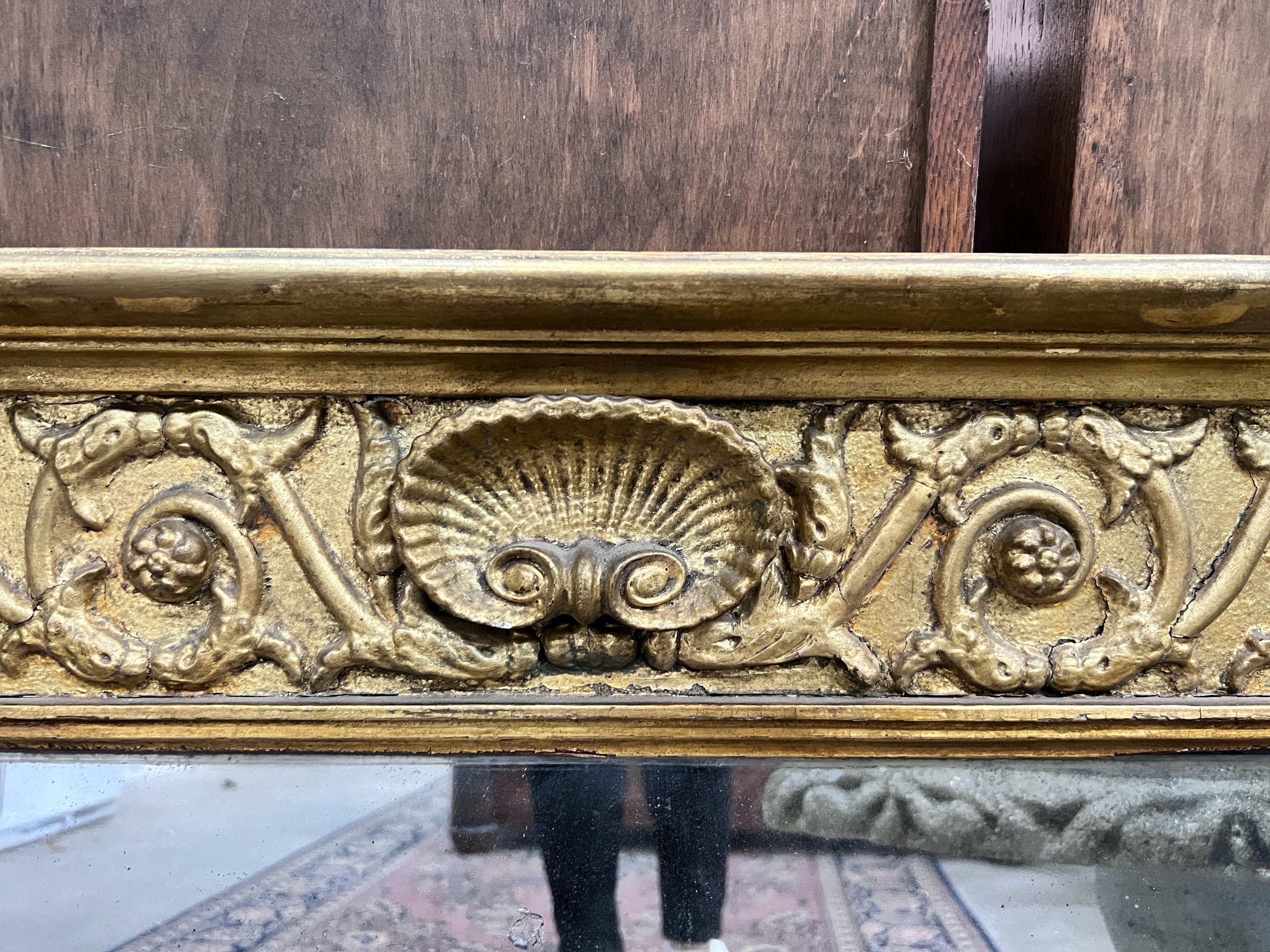 A Regency style giltwood and gesso triple overmantel mirror, width 130cm, height 64cm *Please note the sale commences at 9am.